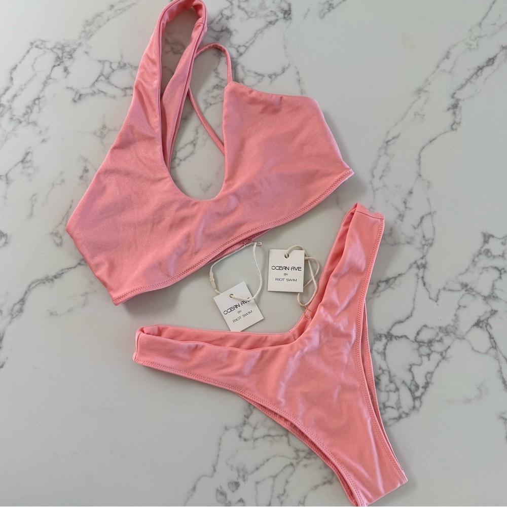 Riot Swim Ocean Ave Cole Top & Dylan Bottom Bikini Set - Rosé - Size Small